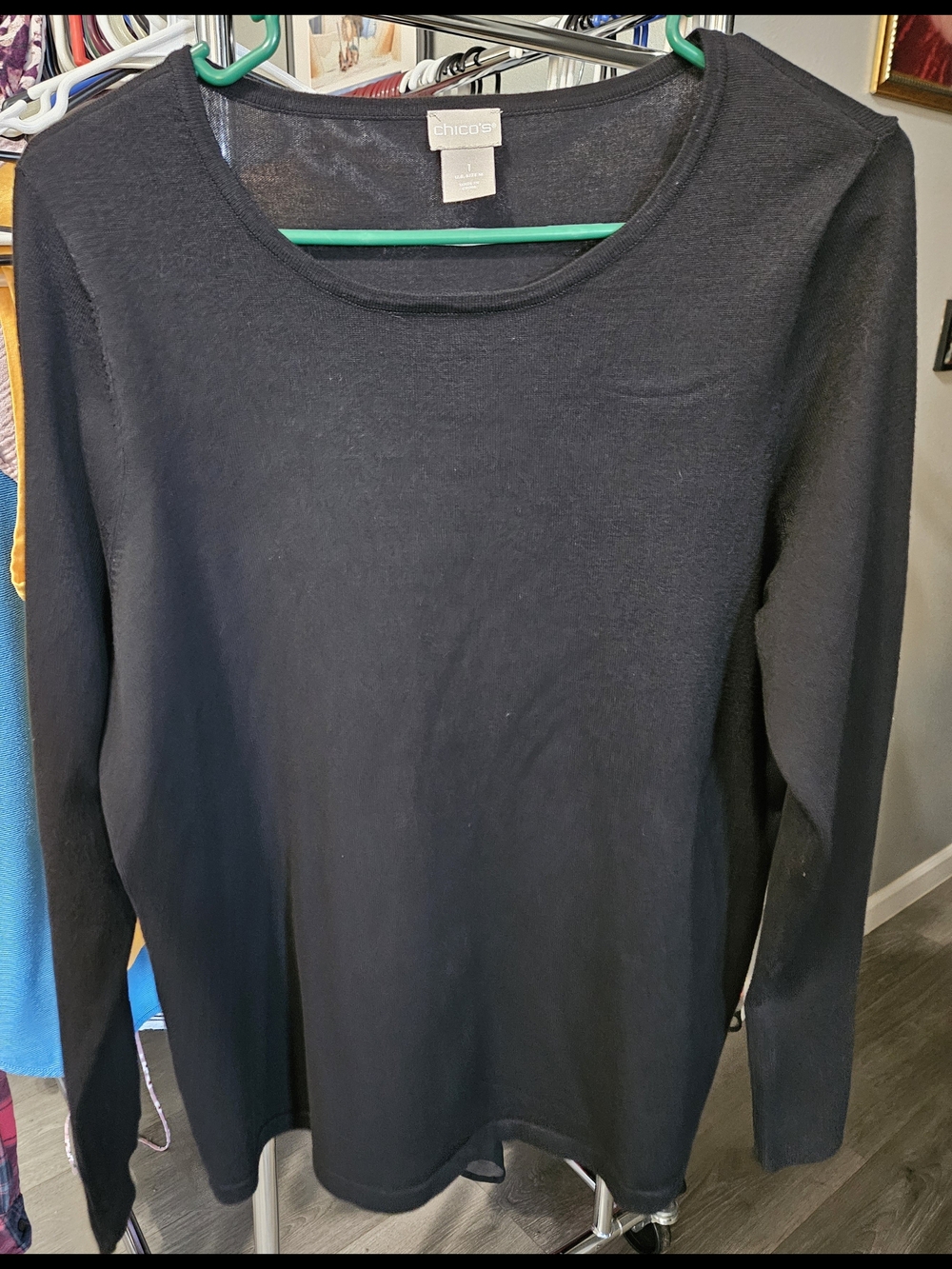 Chico's Black Long-Sleeve Scoop Neck Top